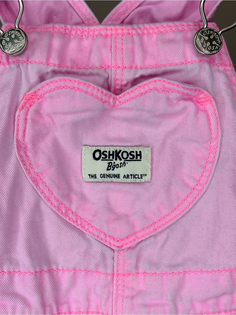 OshKosh B'gosh Pastel Pink Heart Short Summer Denim Overalls 12M